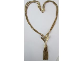 Vintage Chain Necklace, Floral TASSEL Pendant, Rhinestones, Gold Tone Base Metal, Functional Clasp