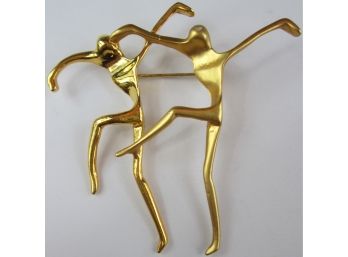 Vintage BROOCH PIN, Whimsical MODERNIST Design, The DANCERS, Gold Tone Base Metal Construction