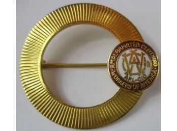 Vintage Circle Brooch Pin, Amalgamated Clothing Workers Union, Gold Tone Base Metal Finish