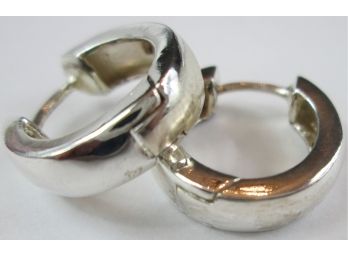 Contemporary Pierced EARRINGS With Posts, Hinged Hoop Shape, Sterling .925 Silver Construction