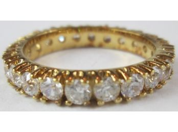Contemporary ETERNITY RING Design, Crystal Stones, Gold Tone Base Metal Setting, Approximate Size 7.5