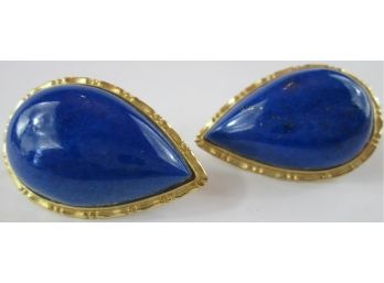 Vintage Pierced Earrings, BLUE Teardrop Stones, 14k 585 Gold Settings, Post Backings, European Fine Quality