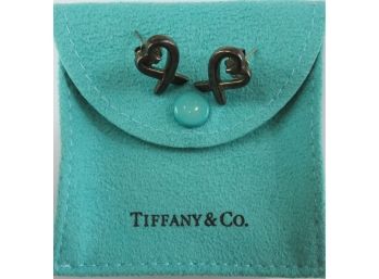 Signed TIFFANY, Contemporary Pierced EARRINGS, Classic HEARTS Design, Sterling .925 Silver Construction