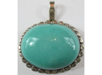 Vintage Drop Pendant, Turquoise Color CABOCHON Stone, Sterling .925 Silver Setting, Probably Mexico
