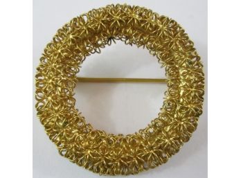 Vintage BROOCH PIN, Circular Wreath Style, Detailed Gold Tone Base Metal Finish