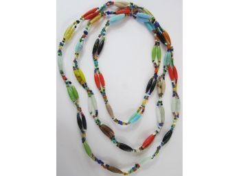 Vintage Double STRAND NECKLACE, Multicolor Glass BEADS, Interwoven Construction, Slip Over 44' Length