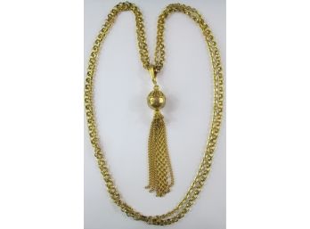 Vintage Multi Strand Chain Necklace, Floral TASSEL Pendant, Gold Tone Base Metal, Functional Clasp