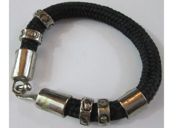 Contemporary BRACELET, Heavy CORD Style, Silver Tone Bead Accents, Hook & Eye Closure