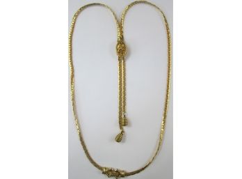 Signed GOLDETTE, Vintage Flat Chain Necklace, Slide PORTRAIT Pendant, Gold Tone Base Metal Construction, Clasp