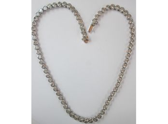 Contemporary LINK Necklace, Individual Faceted RHINESTONES, Sterling .925 Silver Setting, Functional Closure