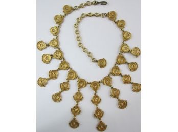 Vintage DROP Necklace, Intricate EGPTIAN Style, Draped Dangle, Rhinestones, Gold Tone Base Metal Construction