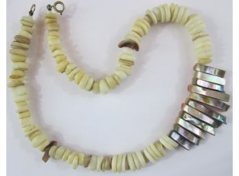 Vintage Handcrafted NECKLACE, Natural Shell Beads, Functional Base Metal Clasp Closure