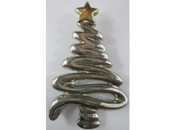 Vintage BROOCH PIN, Holiday Xmas Tree, Two Tone, Muted Silver & Gold Base Metal Construction