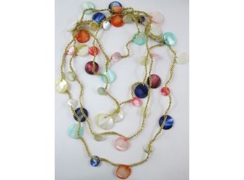 Contemporary Lightweight NECKLACE, Multicolor PAILLETTES, Braided Metallic Thread, Slip Over Style