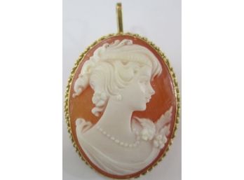 Antique Victorian Style PORTRAIT Brooch Pin PENDANT, Carved CAMEO Insert, 18K GOLD Setting, Roped Edge