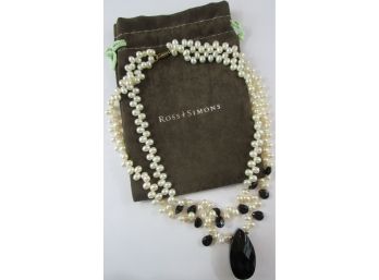 ROSS & SIMMONS Brand, Contemporary Statement Necklace, PEARL & TEARDROP Design, 14K GOLD Clasp Closure