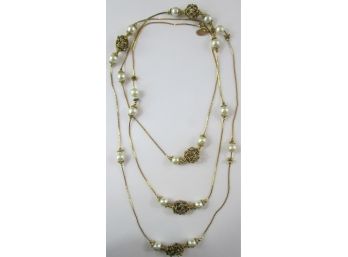 Signed LIMITED, Vintage Single Strand NECKLACE, Faux Pearl & Chains, Gold Tone Base Metal Construction, Clasp