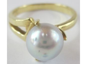 Vintage Finger Ring, 14K GOLD Setting, Natural Light BLUE PEARL, Approximately Size 5.75