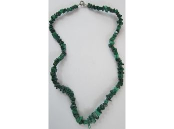 Vintage Single STRAND NECKLACE, Natural Shaped Polished MALACHITE Chip Beads, Functional Clasp Closure