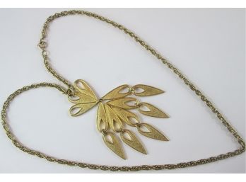 Vintage DROP Necklace, Intricate Design DANGLE Pendant, Gold Tone Base Metal Construction