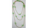 Vintage Chain NECKLACE, Lightweight NEON GREEN Beads, Approximately 52' Length, Functional Clasp Closure