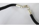 Contemporary Cord NECKLACE, Openwork Filigree Pendant, Sterling .925 Silver, Faux Suede Cord, Clasp Closure