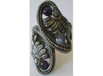 Signed ES, Vintage Hinged Style CUFF BRACELET, Handset Purple Amethyst Cabochons, Sterling .925 Silver, MEXICO