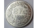 Authentic Switzerland Issue Coin, Dated 1993 Helvetia, 2 Swiss Francs Denomination, Copper Nickel Content