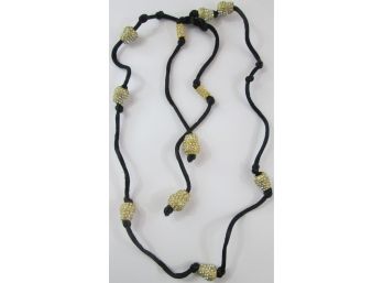 Contemporary FLIP LARIAT Necklace, BEADED Design, Clear Faceted Rhinestones, Black Cord