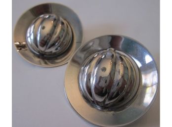 Vintage PAIR CLIP EARRINGS, Oversized DOME Design, Silver Tone Base Metal