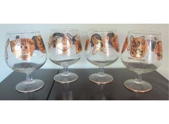 SET Of 4! Vintage BARWARE GLASSES, BEER Advertising, Footed With GOLD Decoration