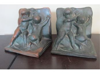 SET Of 2! Vintage CAST METAL BOOKENDS, Hand Finished CHERUB Figurines