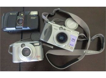 LOT Of 3! Vintage CAMERAS, CANNON, FUJI & TOSHIBA Brands, Click And Shoot Style