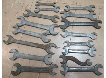 17 PIECES! Vintage OPEN END WRENCHES, Includes DUNLAP & FAIRMONT Brands, Assorted Sizes, Good Condition