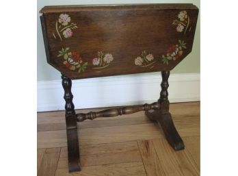 Vintage Mini DROPLEAF TABLE, Wood Construction With FLORAL Decoration, Colonial Style