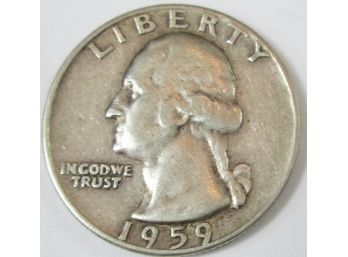 Authentic 1959D WASHINGTON SILVER QUARTER Dollar $.25, DENVER Mint, 90 Percent Silver, United States