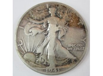 Authentic 1941D WALKING LIBERTY SILVER Half Dollar $.50 United States, 90 Percent Silver, Discontinued USA