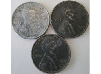 SET Of 3! Authentic 1943P/D/S LINCOLN Cent Penny $.01, Steel ZINC Wartime Issue, United States