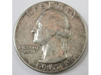 Authentic 1963P WASHINGTON SILVER QUARTER Dollar $.25, Philadelphia Mint, 90 Percent Silver, United States