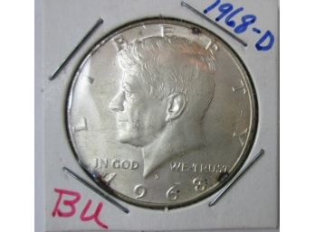 Authentic 1968D KENNEDY SILVER Half Dollar $.50, DENVER  Mint, 40 Percent Silver, Discontinued United States