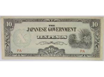 Authentic Japanese PHILIPPINES Issue, CRISP 1942 Series Note, Genuine Ten 10 PESO Currency Bill