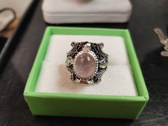 Sterling Silver Overlay Poison Ring W /moonstone (?) Size 7