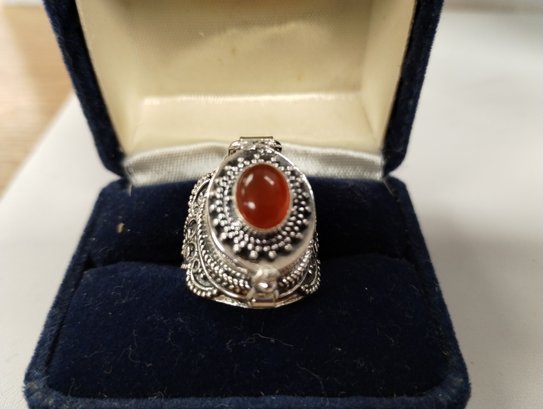Sterling Silver Overlay And Carnelian? Poison Ring Size 6