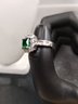 Sterling Silver Ring With Green And CZ Stones Size 6