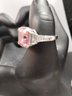 Sterling Silver Statement Ring W/pink Stone Size 6.75/7