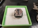 Sterling Silver Overlay Poison Ring W/square Stone Size 7