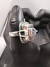 Sterling Silver Overlay Poison Ring W/square Stone Size 7
