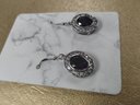 Sterling Silver CZ And Purple Stone Drop Pierced Earrings
