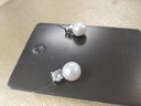 Sterling Silver And CZ W/faux Pearl Earrings