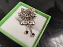 Sterling Silver Garnet And Marcasite Hello Kitty Brooch
